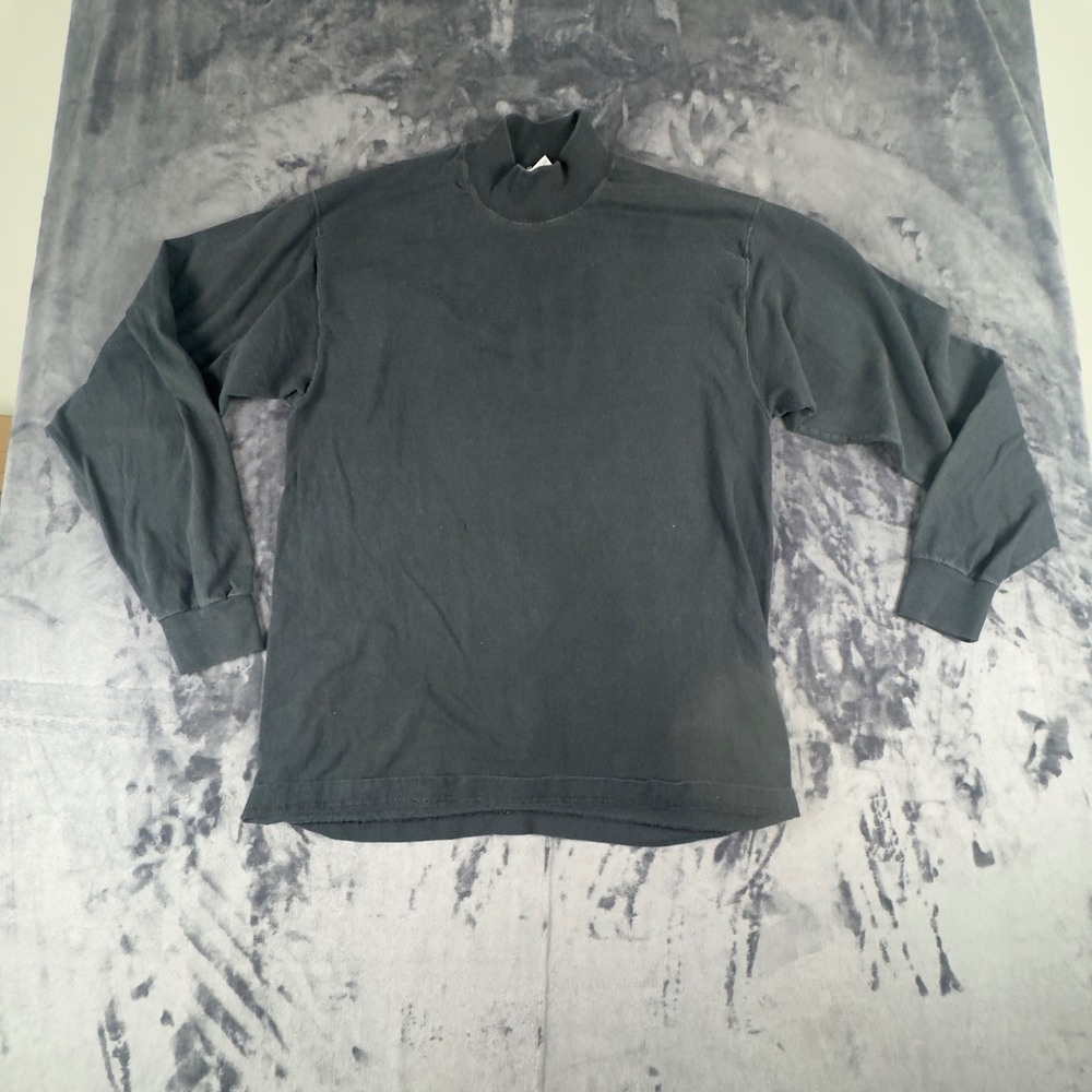 Wilson Mock Neck Shirt Mens Large Black Long Sleeve Cotton Vintage USA Made